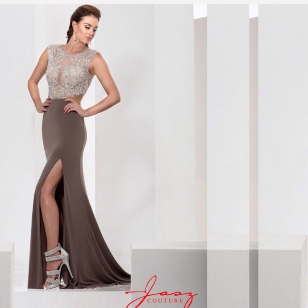Jasz Couture Mocha Illusion Sequin Prom Dress 2